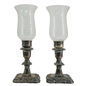 Poole Silver Co. Silver Plated and Glass Candle Holders