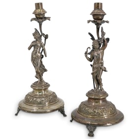 Pair Silver Plated Figural Candlesticks