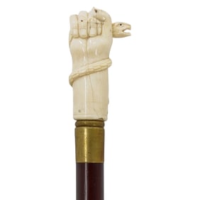 Vintage Wood And Carved Bone Serpent Cane
