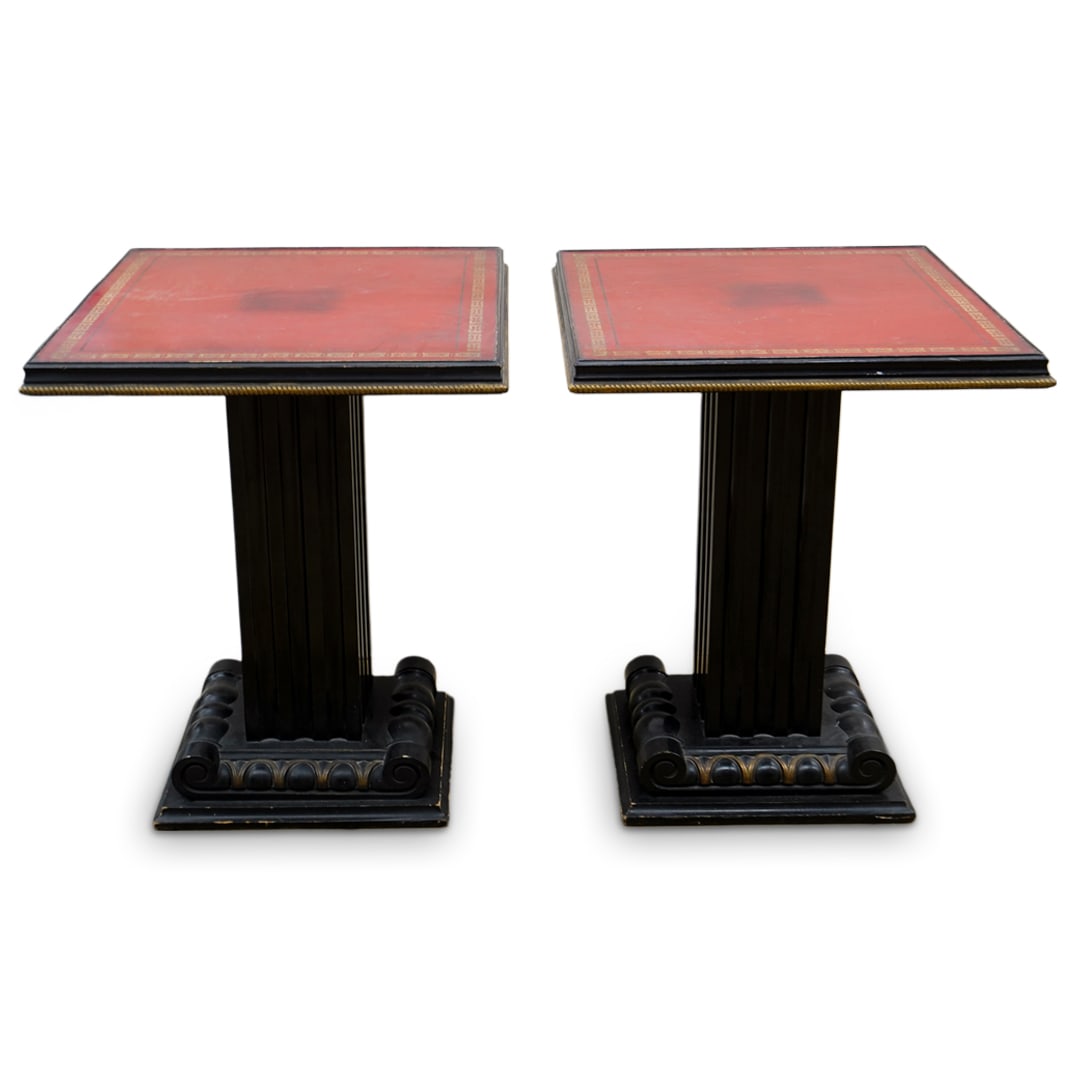 Pair Hollywood Regency Leather Embossed Side Tables (1 of 6)