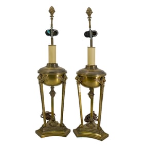 Pair Chapman French Empire Brass Table Lamps