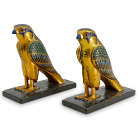 Pair AGI Egyptian Gold Horus Falcon Bookends