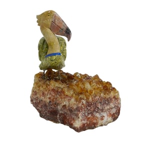 Semi Precious Stone Carved Bird Figure on Citrine