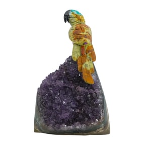 Semi Precious Stone Carved Bird Figure on Amethyst