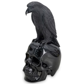 Memento Mori Obsidian Skull And Raven