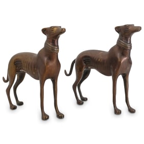 (2 pcs) Hollywood Regency Brass Greyhound Dog Statues