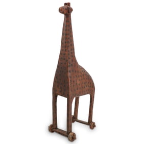 Folk Art Carved Wood Giraffe Pull Toy