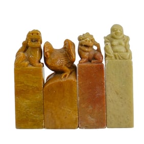 (4 Pc) Antique Chinese Soapstone Seals