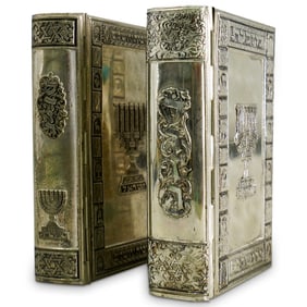 Pair Vintage Silver Plated Jewish Prayer Book Siddur