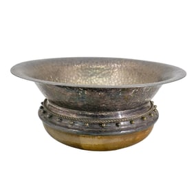 Large Hammered Silver & Wood Basin