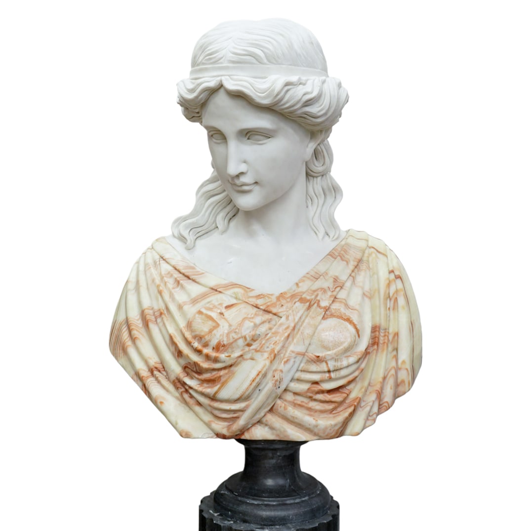 Italian Carved Marble Lady Bust Sculpture (1 of 5)