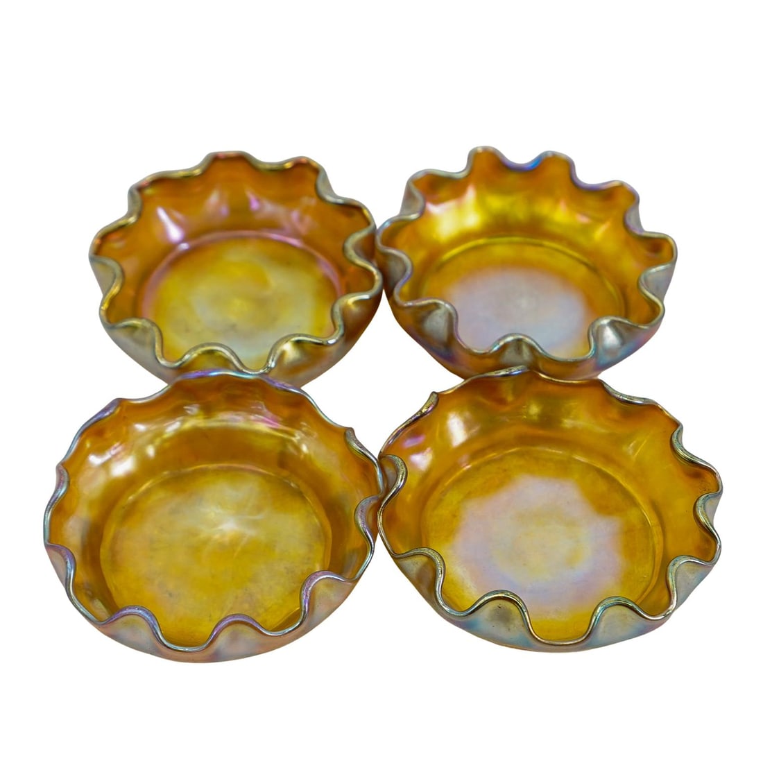 (4 Pc) LCT Tiffany Gold Favrile Iridescent Glass Salt Cellars (1 of 6)