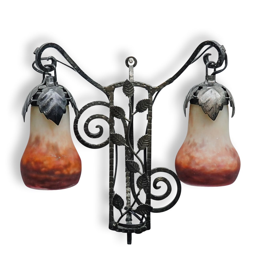 Muller Freres Art Glass & Wrought Iron Wall Sconce (1 of 13)