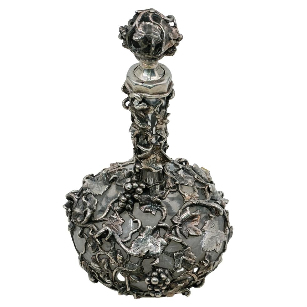 Antique 1886 Solid Silver Overlay Grapevine Motif Decanter (1 of 7)