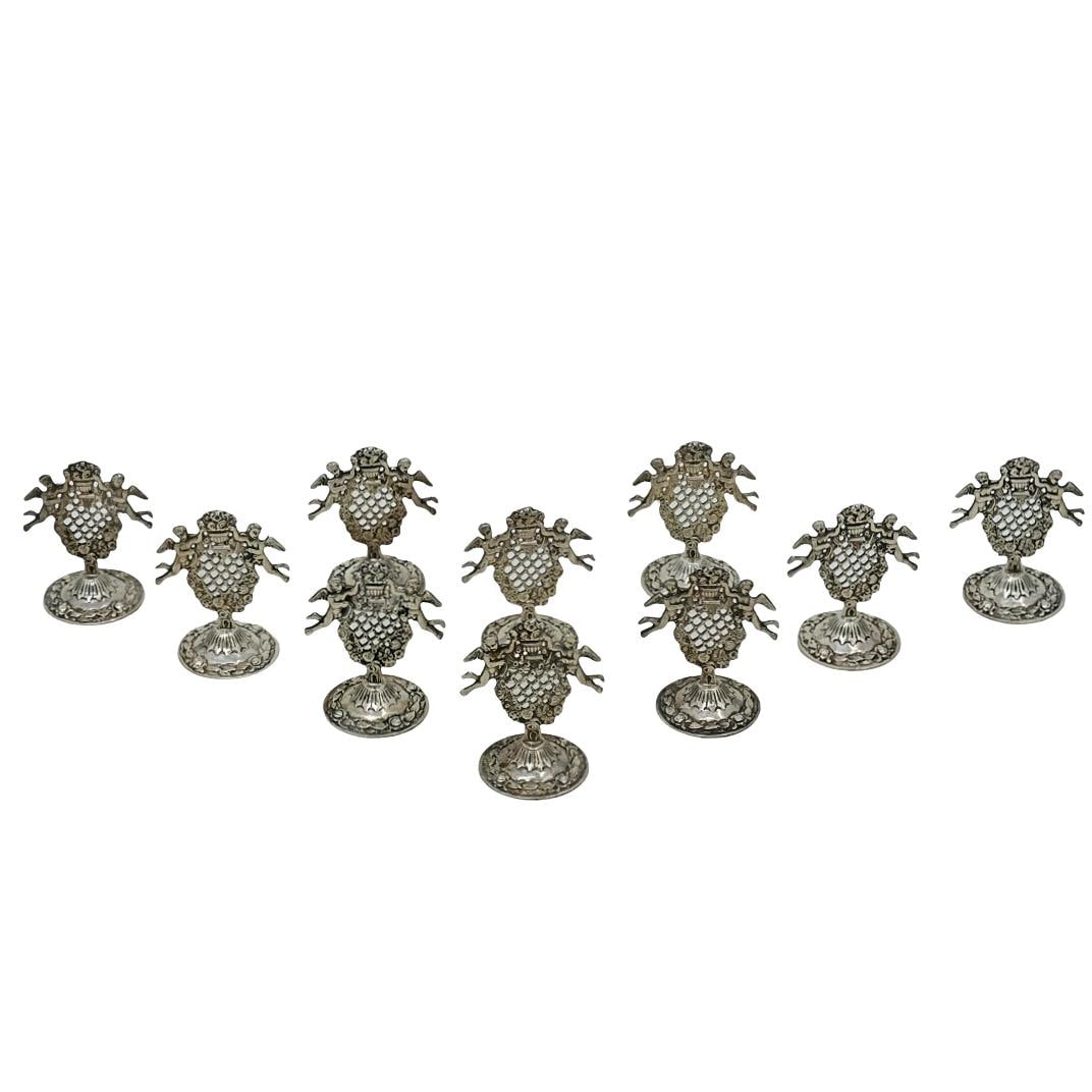 (10 Pc) Antique Dutch Sterling Silver Cherubs Card Holders Set (1 of 9)
