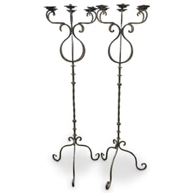 Pair of Italian Wrought Iron Candelabra Torchieres