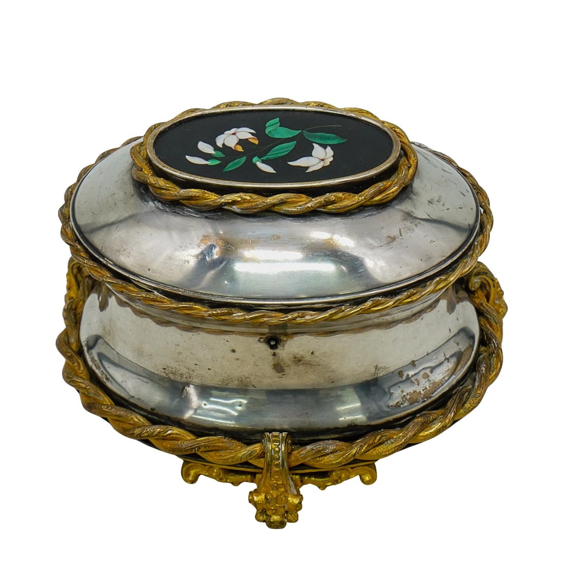Antique Florentine Silver Plated Pietra Dura Music Box Casket (1 of 9)