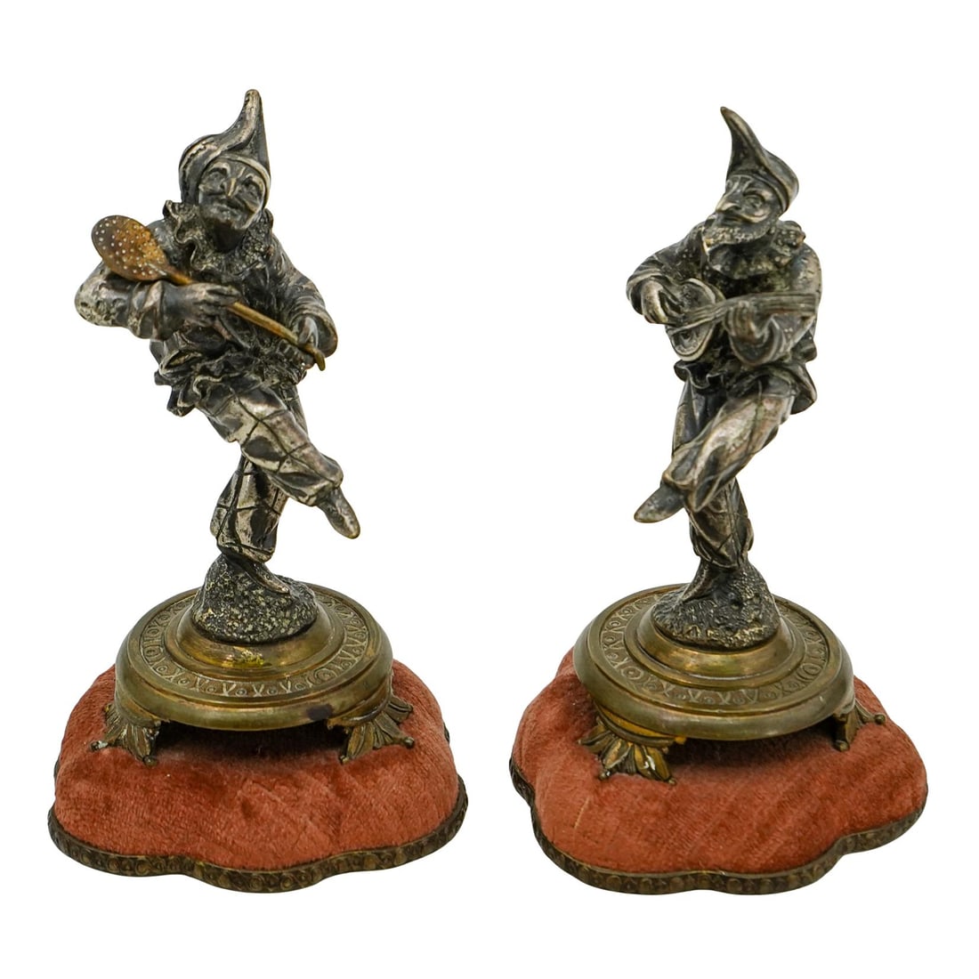 (2 Pc) Antique Venetian Bronze Minstrel Musician Figurines (1 of 10)