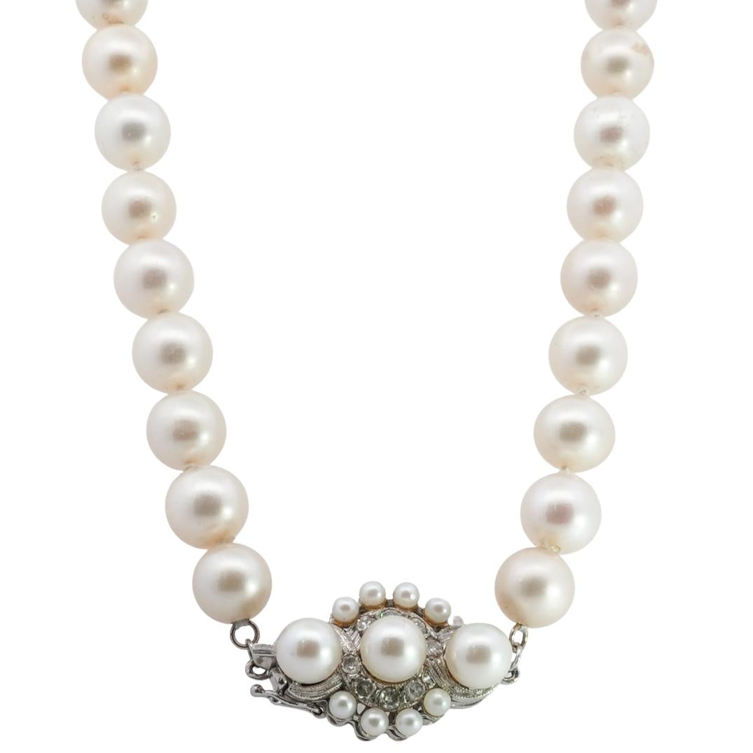 Vintage 14k Gold, Diamond and Akoya Beaded Pearl Necklace (1 of 5)