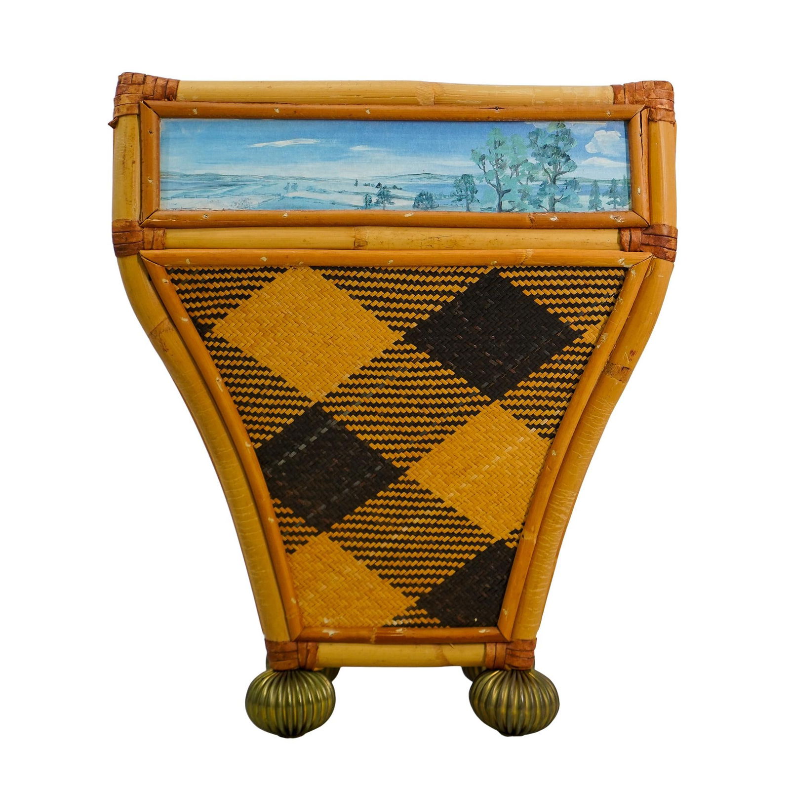 Vintage Mackenzie-Childs 'Vivaldi' Rattan Bamboo Wastebasket (1 of 8)