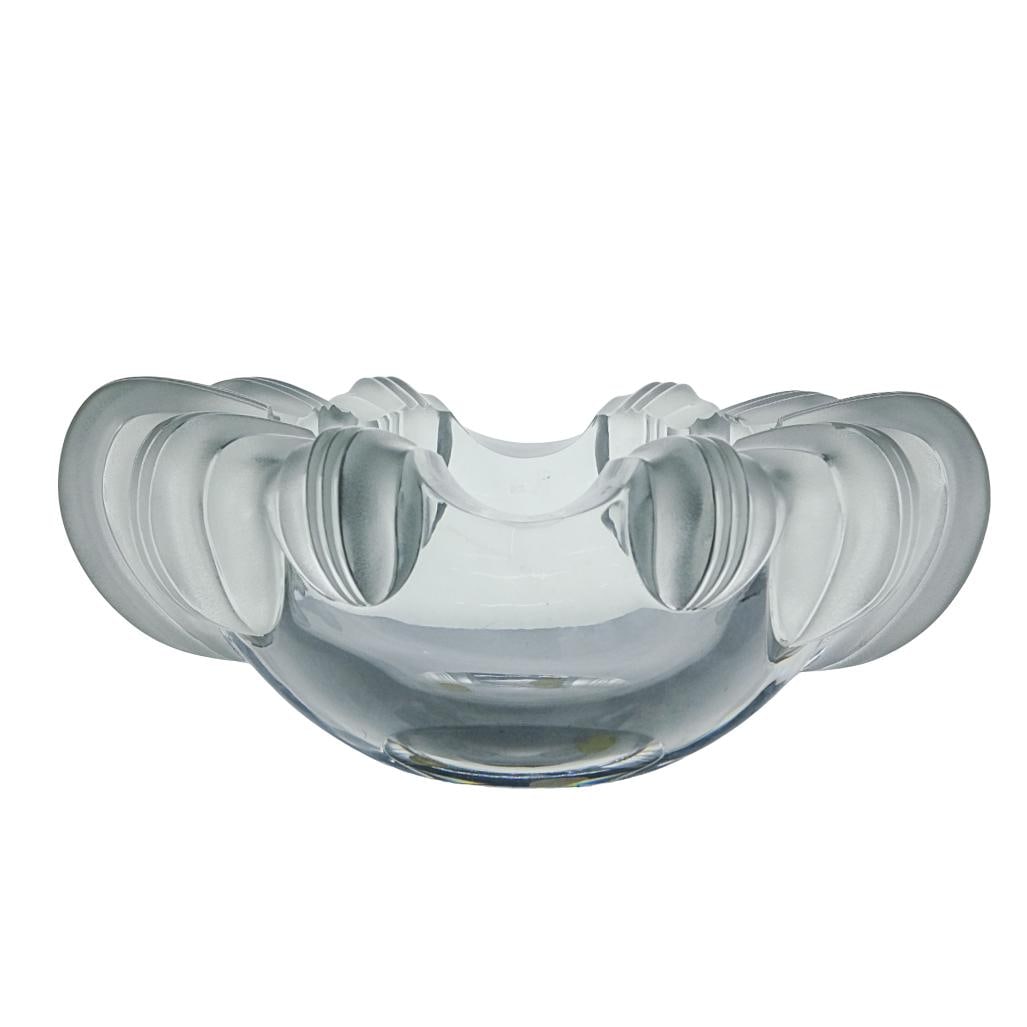 Lalique Crystal "Athena" Coupe Bowl: DESCRIPTION: A Lalique crystal "Athena" coupe bowl with frosted rim decorative motif in relief. Model #11074. Signed with etched "Lalique France" signature. CIRCA: 20th Century. ORIGIN: France DIMENSI