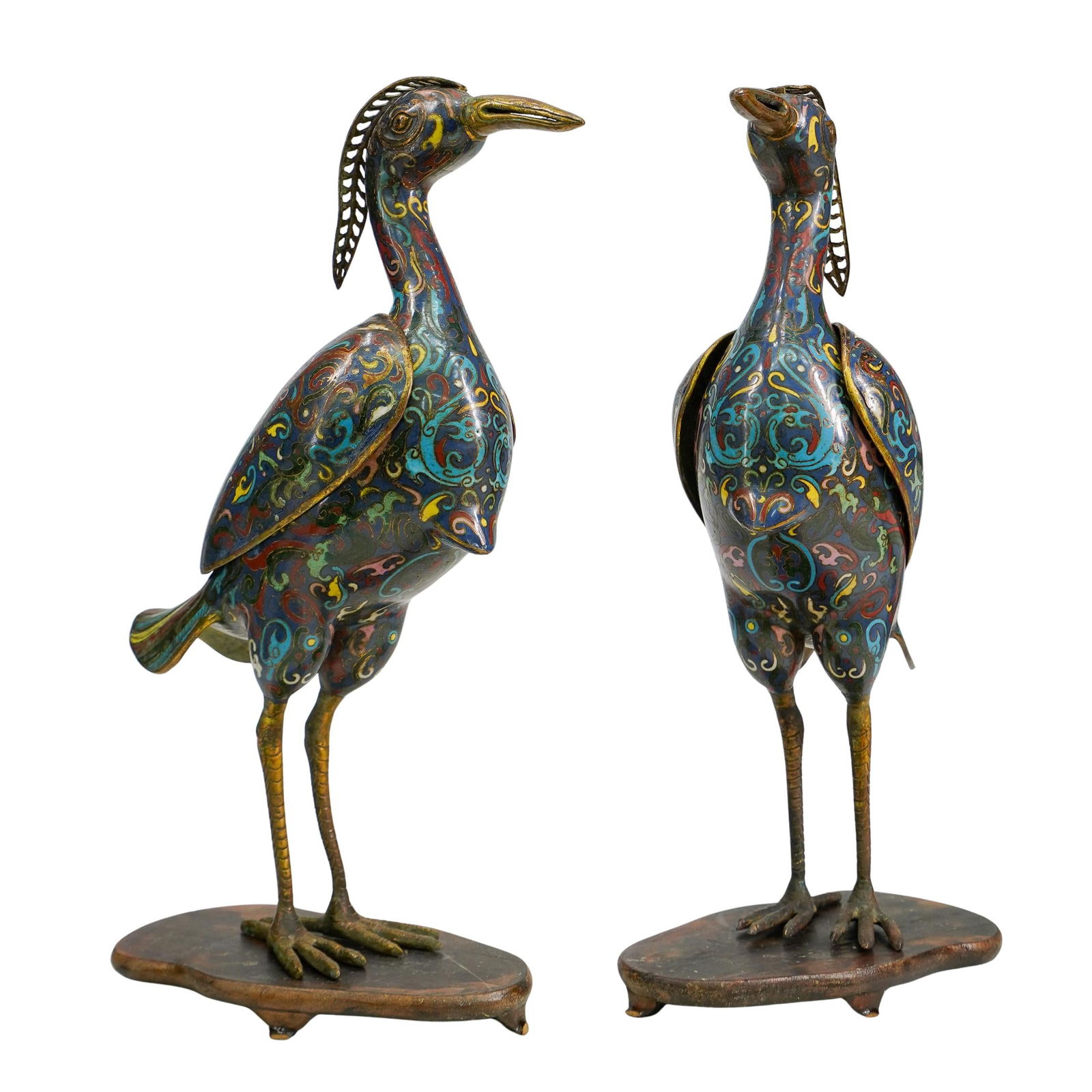 Pair Chinese Cloisonne Enamel Birds Sculpture Censers (1 of 9)