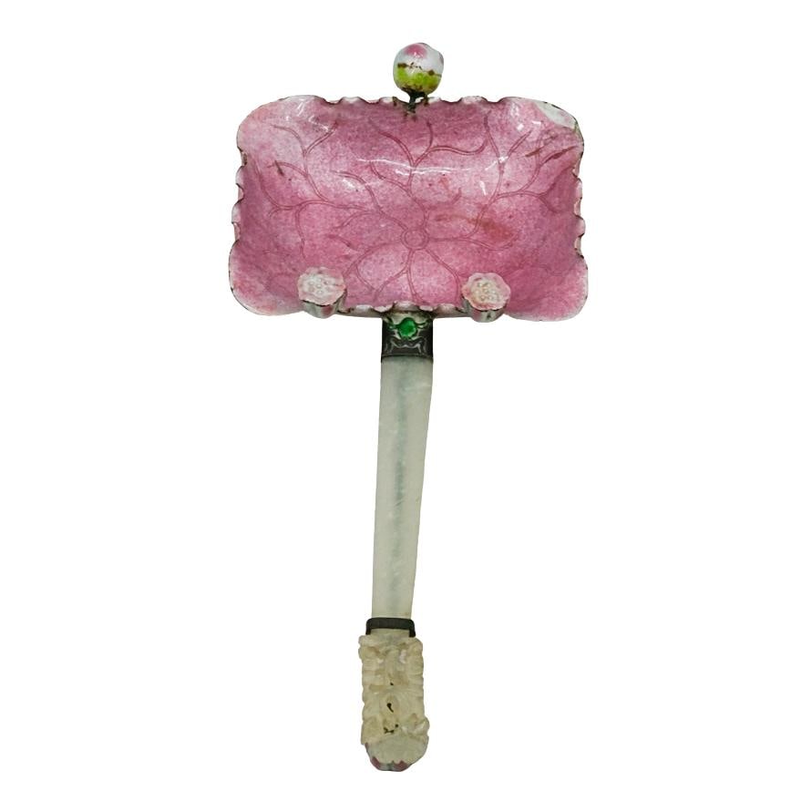 Antique Chinese Enameled Water Server W Carved Jade Handle (1 of 8)