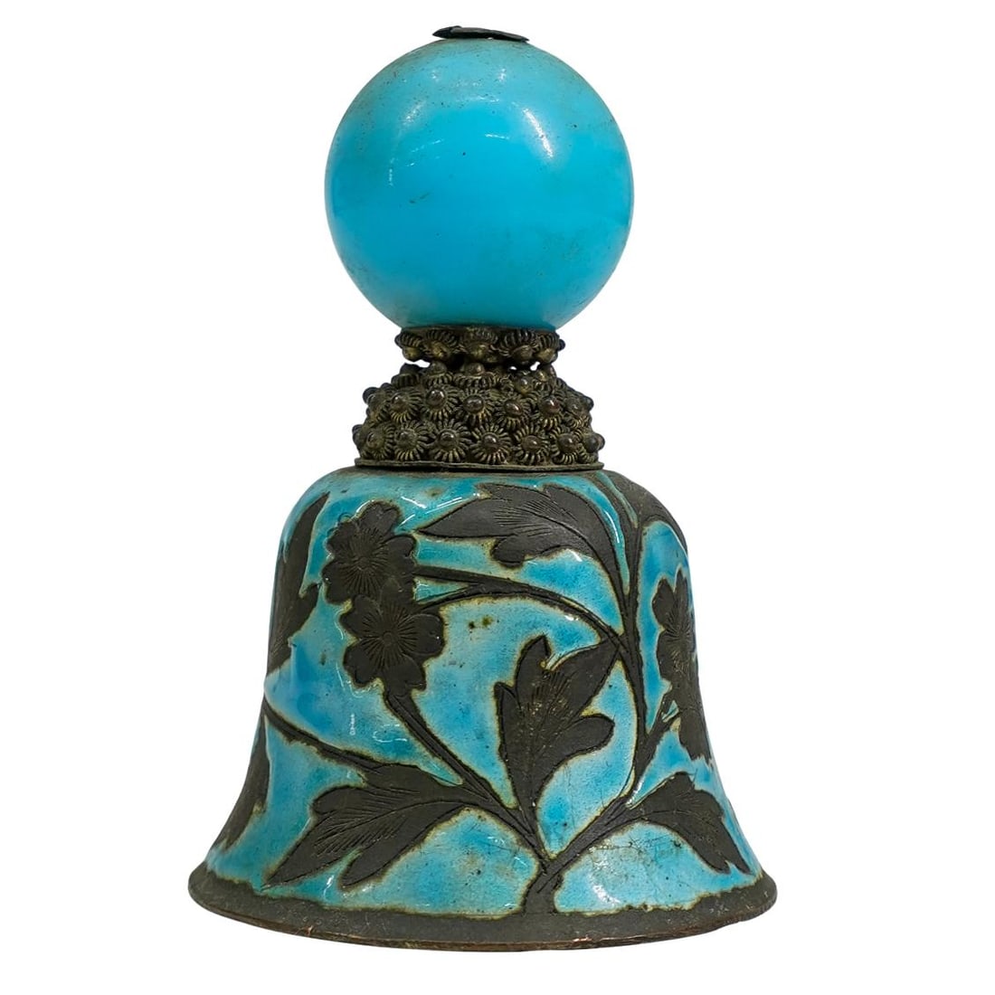 Antique Chinese Silver and Enamel Bell with Mandarin Finial (1 of 2)