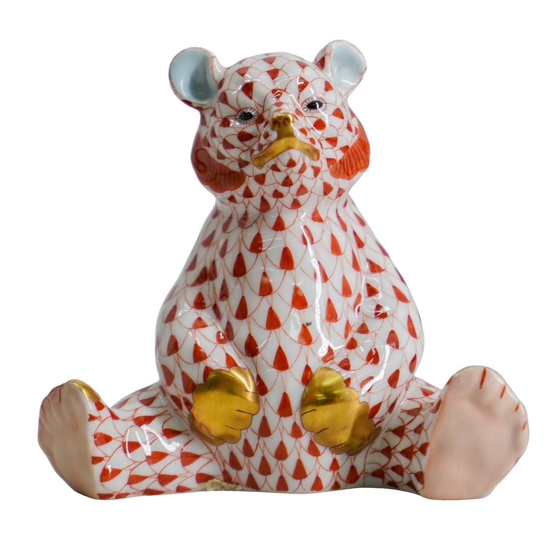 Herend Porcelain "Baby Bear Sitting" Fishnet Figurine (1 of 4)