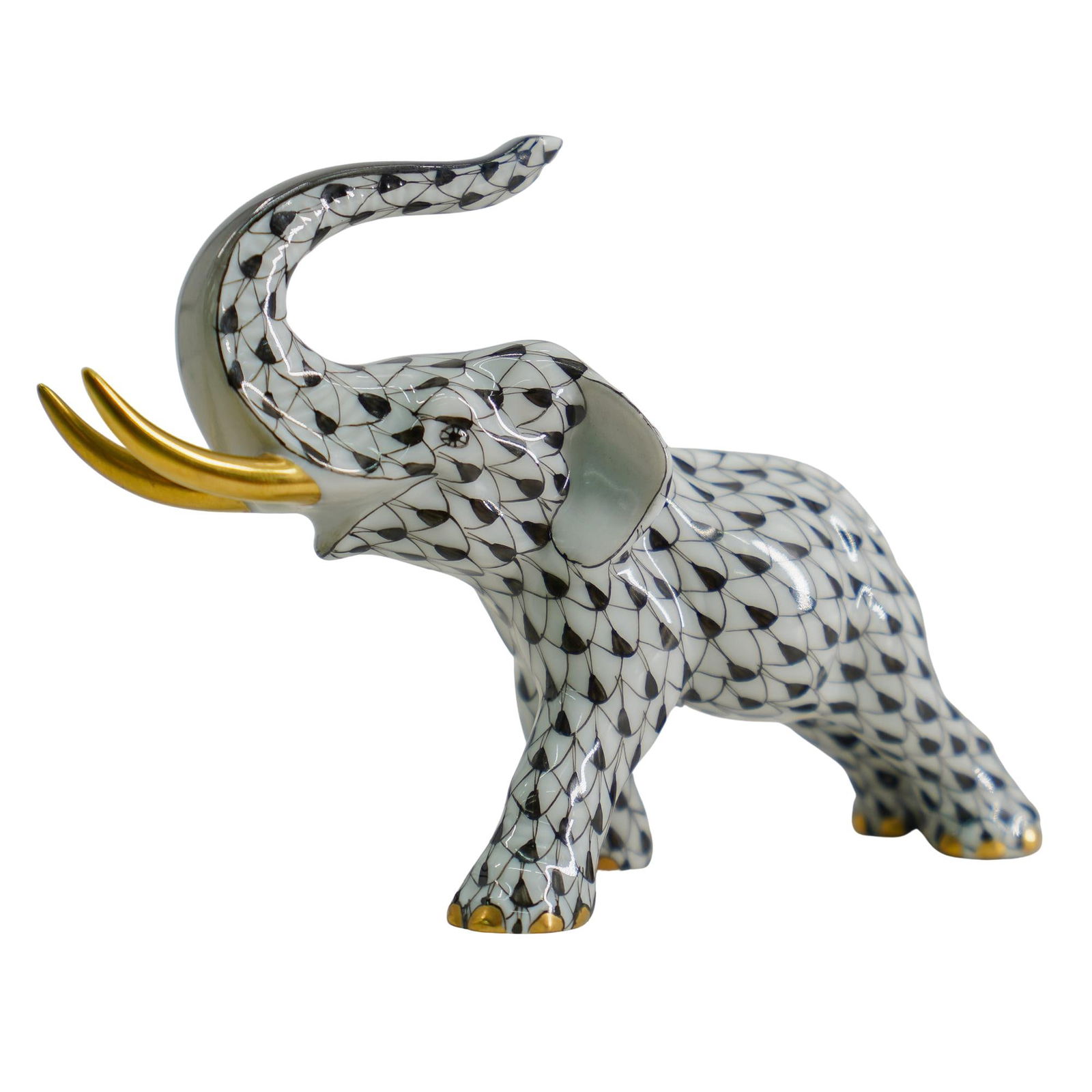 Herend Porcelain "Elephant" Black Fishnet Figurine (1 of 5)