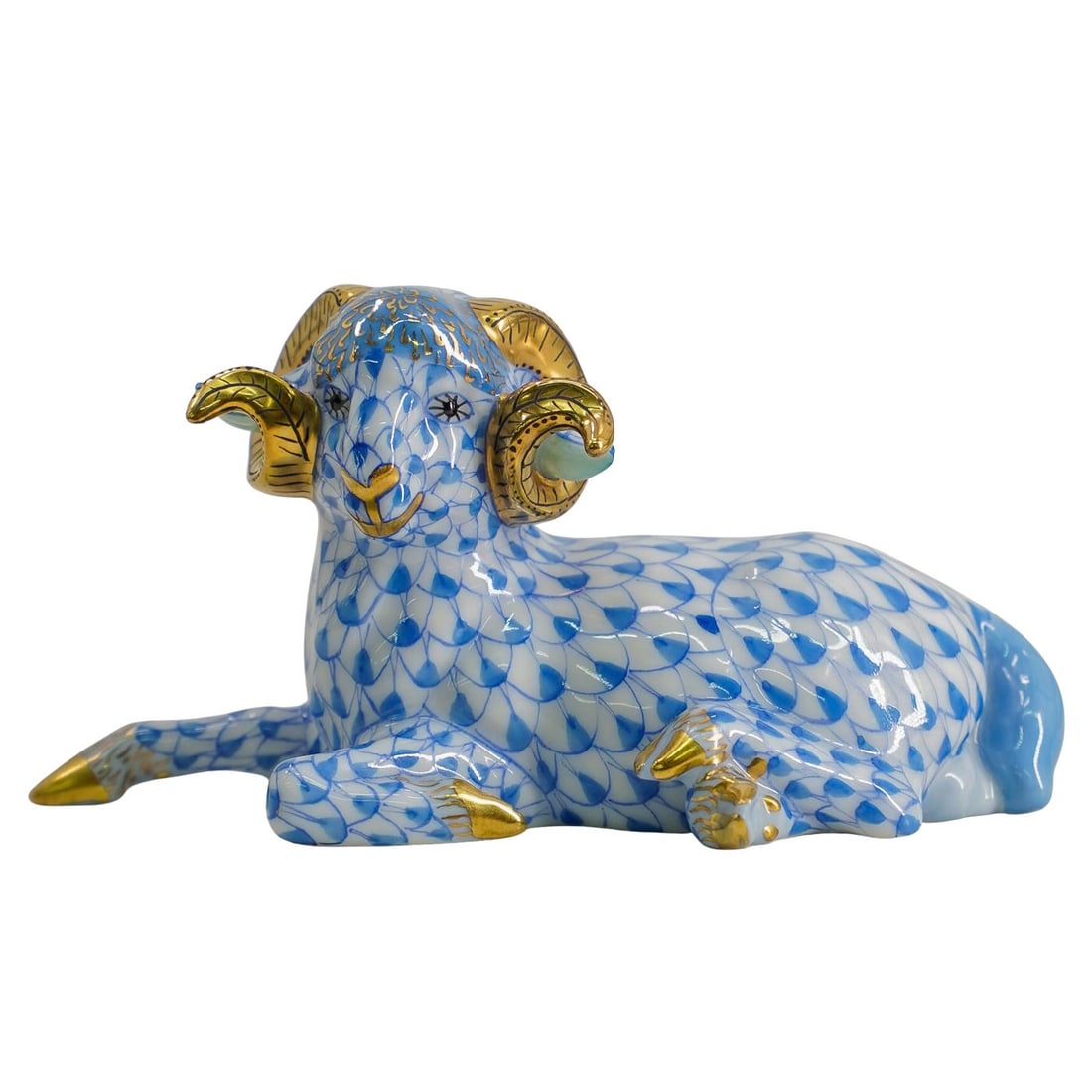 Herend Porcelain "Ram" Blue Fishnet Figurine (1 of 5)