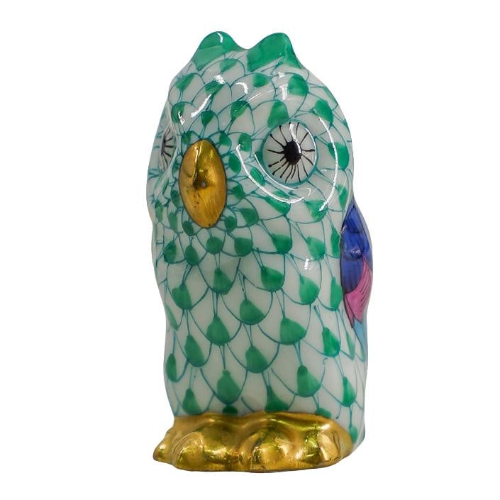 Herend Porcelain "Owl Baby" Miniature Green Fishnet Figurine (1 of 5)