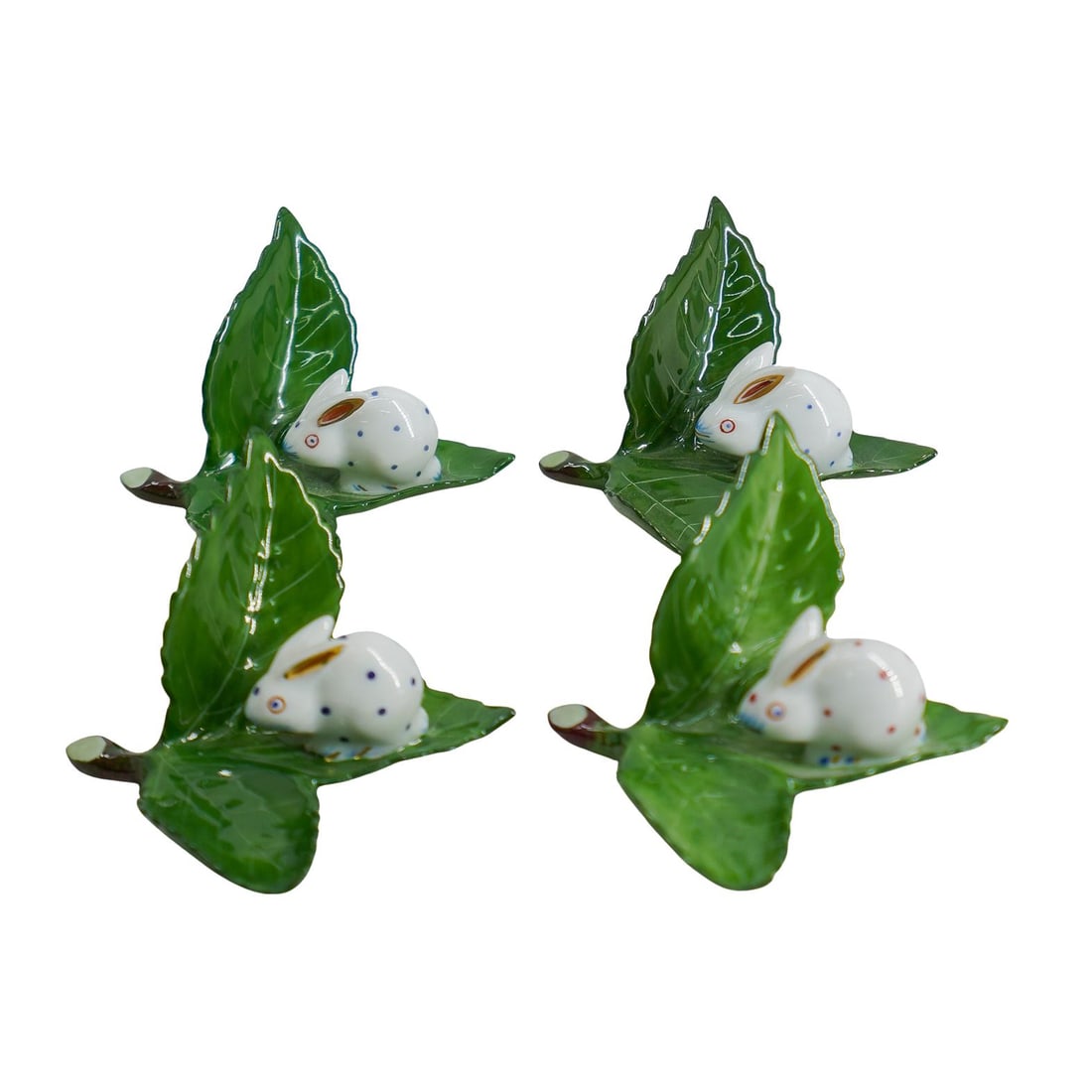 (4 Pc) Herend "Bunny on Leaf" Place Card Holders (1 of 6)