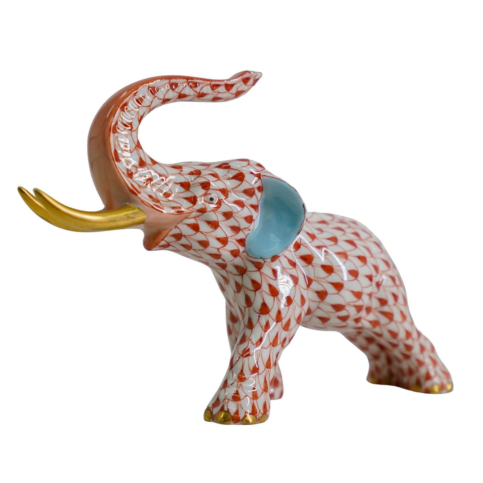 Herend Porcelain "Elephant" Rust Fishnet Figurine (1 of 6)