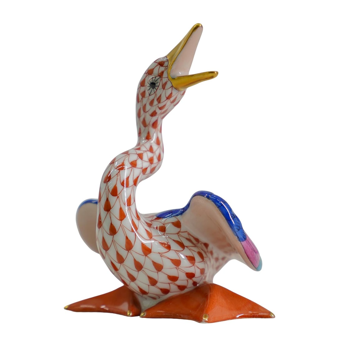 Herend Porcelain "Squawking Honking Goose" Rust Fishnet Figurine (1 of 5)