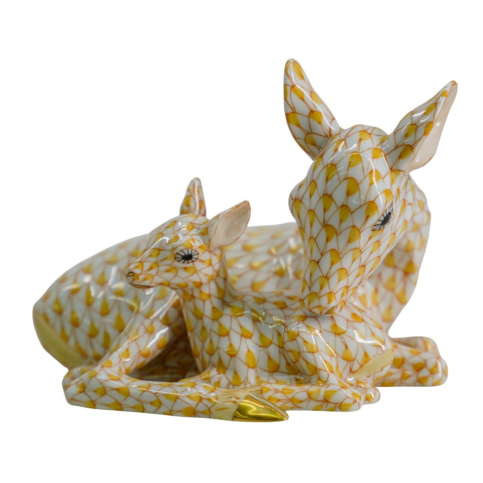 Herend Porcelain "Deer And Fawn" Butterscotch Fishnet Figurine (1 of 5)