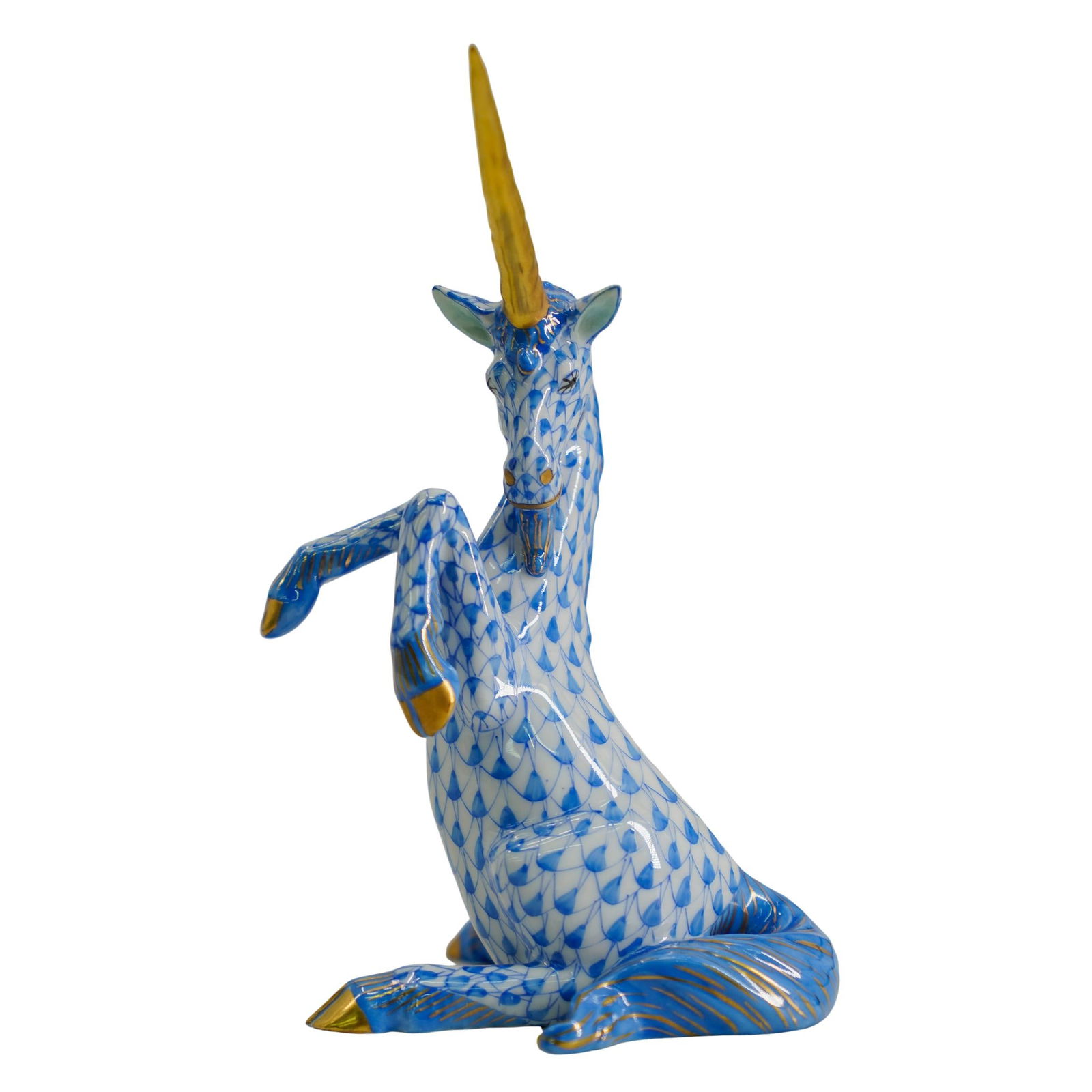 Herend Porcelain "Unicorn" Blue Fishnet Figurine (1 of 7)