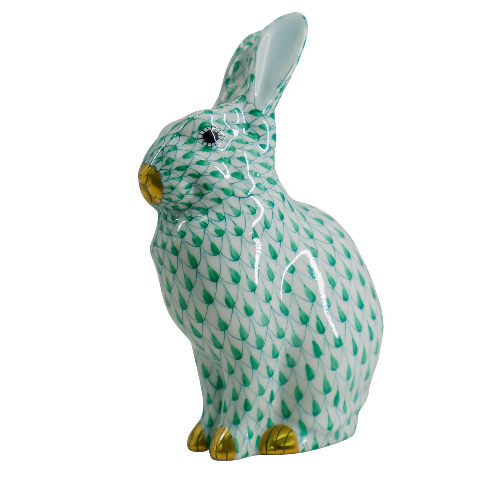 Herend Porcelain "Rabbit" Green Fishnet Figurine (1 of 6)