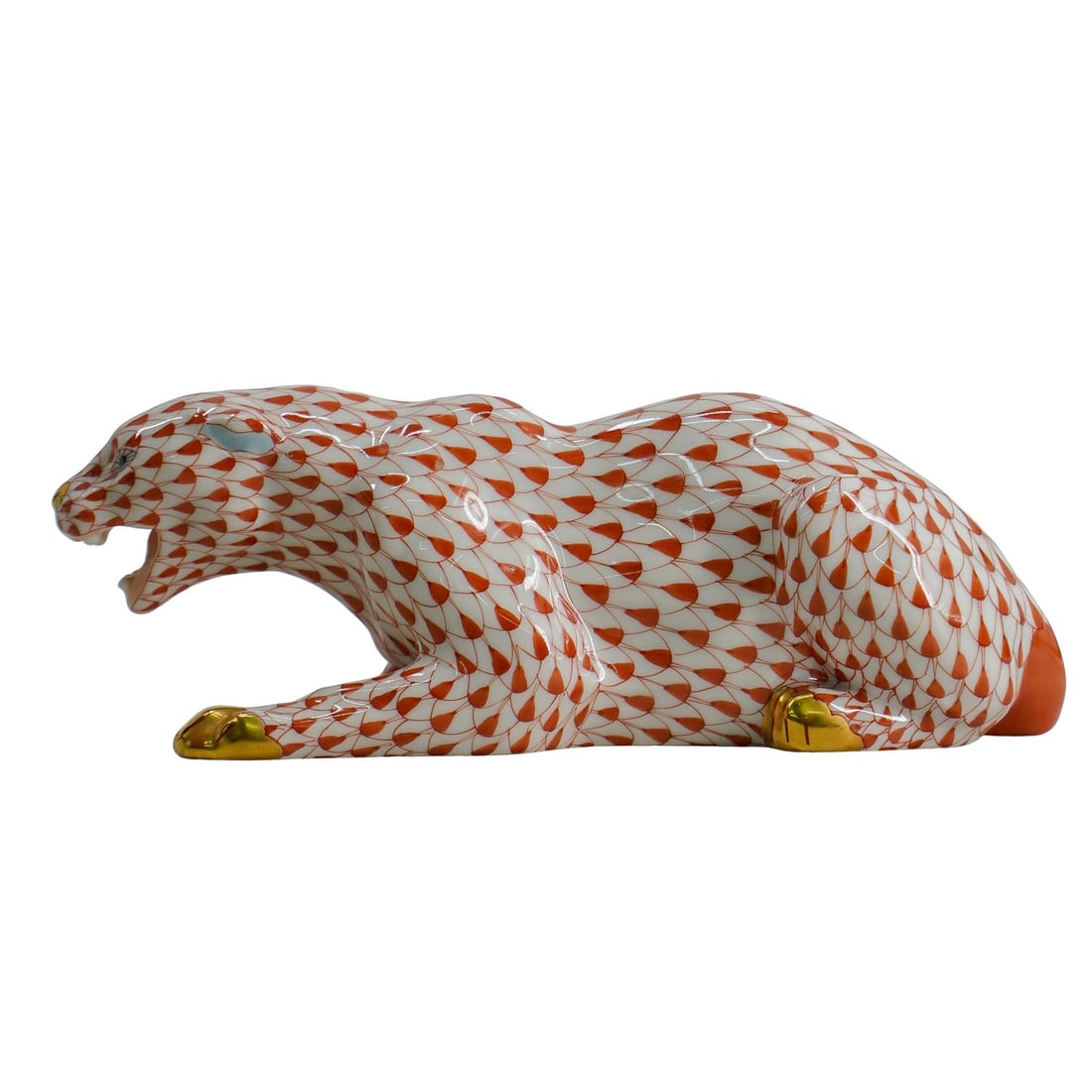 Herend Porcelain "Panther" Rust Fishnet Figurine (1 of 5)