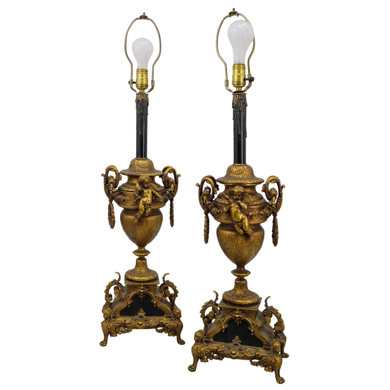 Pair Gilt Bronze Cherub Table Lamps (1 of 4)