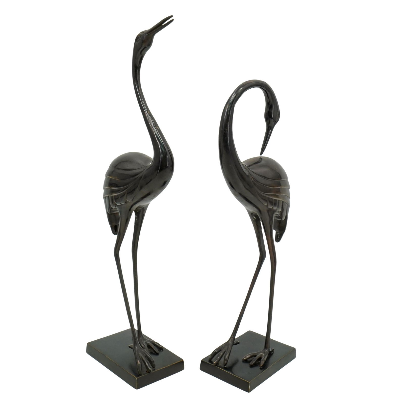 Pair of Chinese Crane Birds Mixed Metal Sculptures (1 of 6)