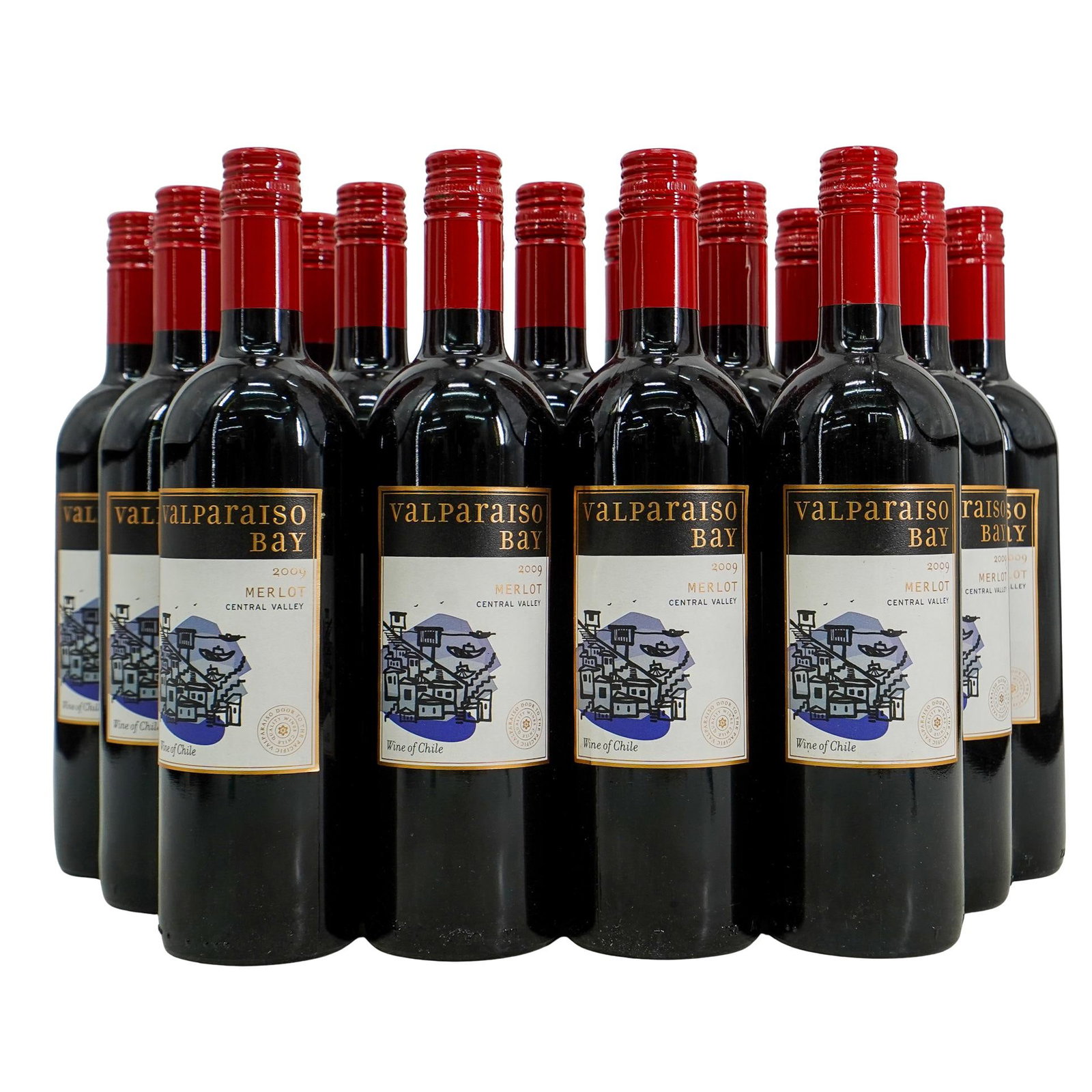 (15 Pc) Chile 2009 Valparaiso Merlot Wine Bottles: DESCRIPTION: (15 Pc) Chile 2009 Valparaiso Bay Merlot Wine Bottles. This set includes: (15 Pc) Fifteen Chile 2009 Valparaiso Merlot Wine Bottles. 750 ml. CIRCA: 2009 ORIGIN: Chile DIMENSIONS: 750 ml C