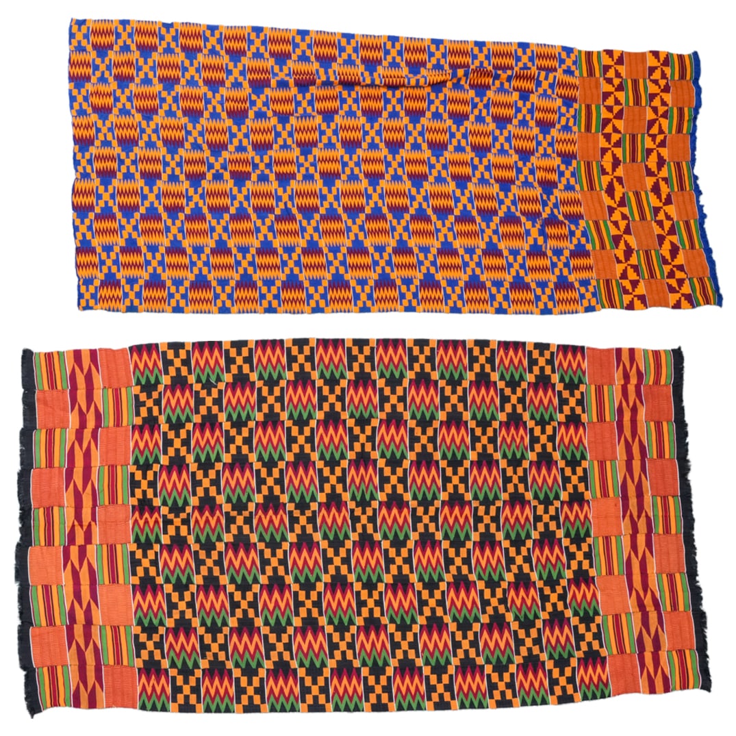 (2 pcs) Ghanaian Kente "Obaakofo Mmu Man" Cloth Hand Woven: DESCRIPTION: Obaakofo pattern represents "one person does not rule a nation". This cloth is a reminder of the Akan governance system that's based on democracy. It is symbolic of a warning against auto