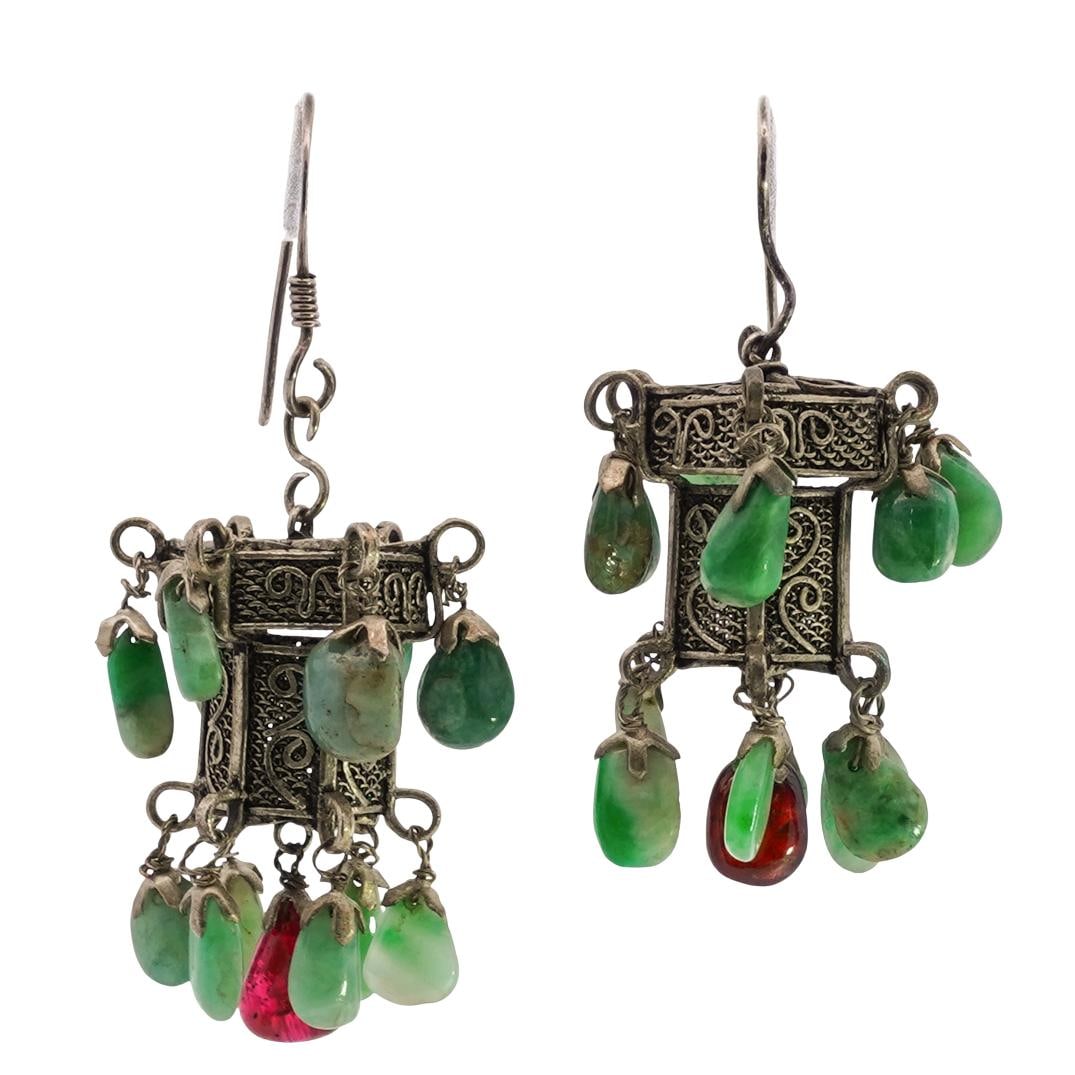 Chinese Silver Filigree and Jade Earrings (1 of 2)