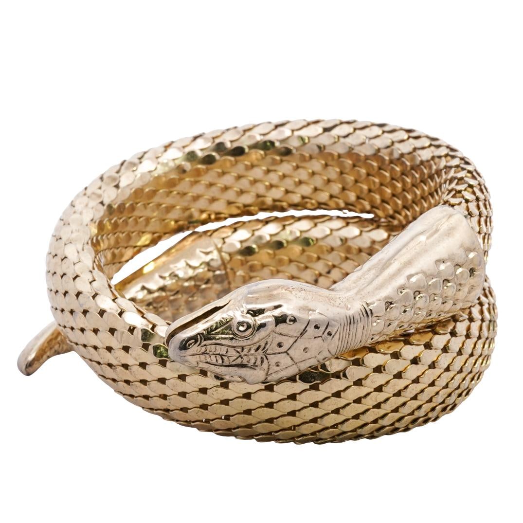 Whiting and Davis Gilt Silver Snake Coil Bracelet (1 of 6)