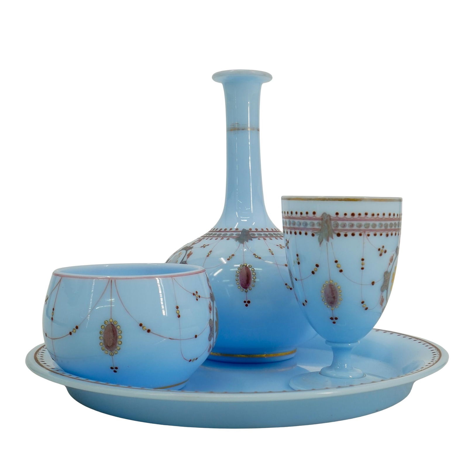 (4 Pc) Antique French Baby Blue Opaline Glass Set (1 of 13)