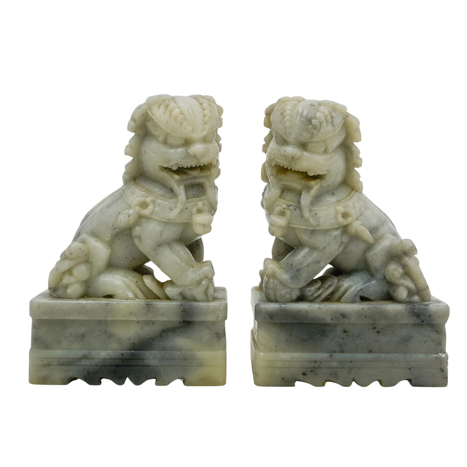(2 Pc) Antique Chinese Foo Dog Carved Soapstone Bookends (1 of 7)
