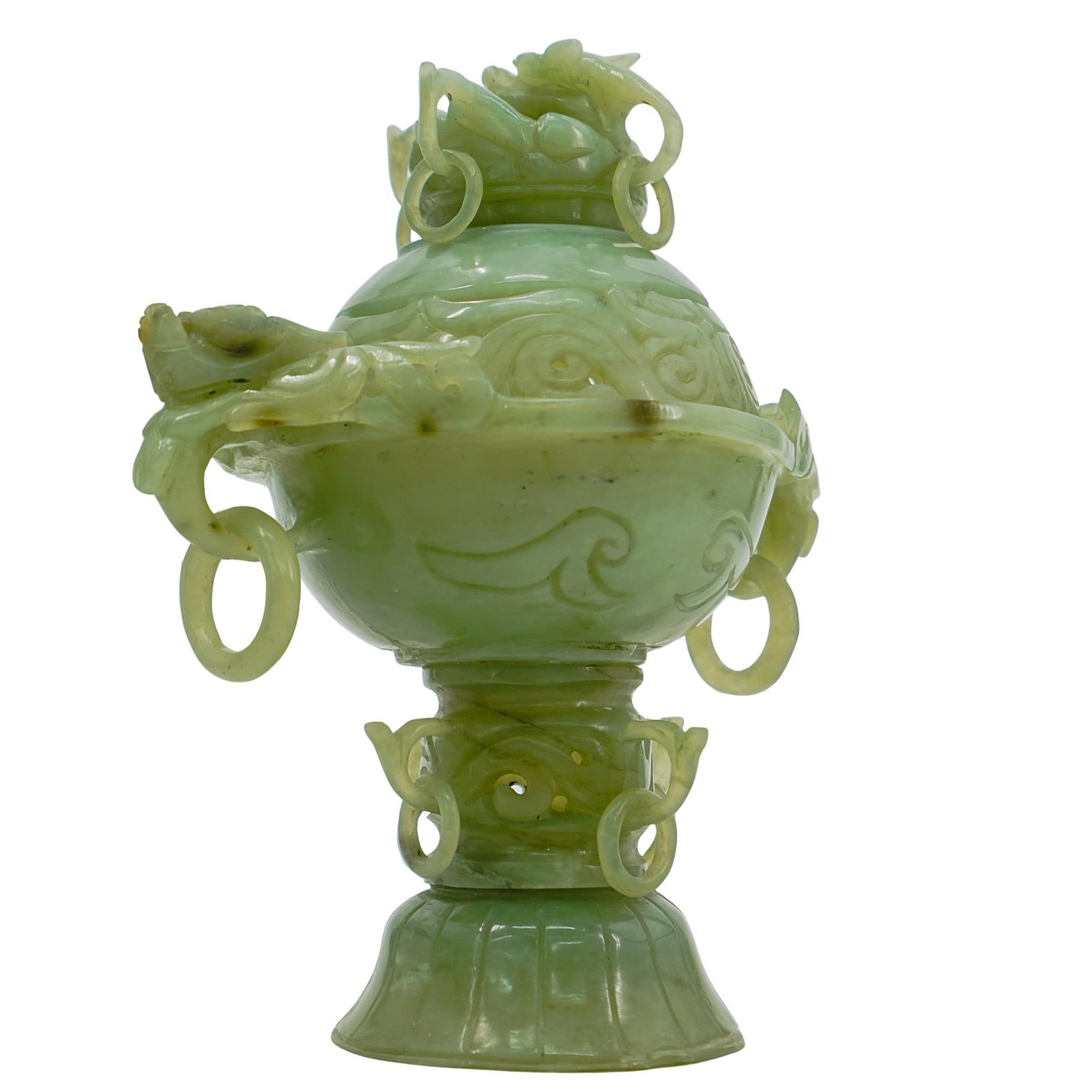 Antique Chinese Carved Green Jade Dragon Censer (1 of 9)