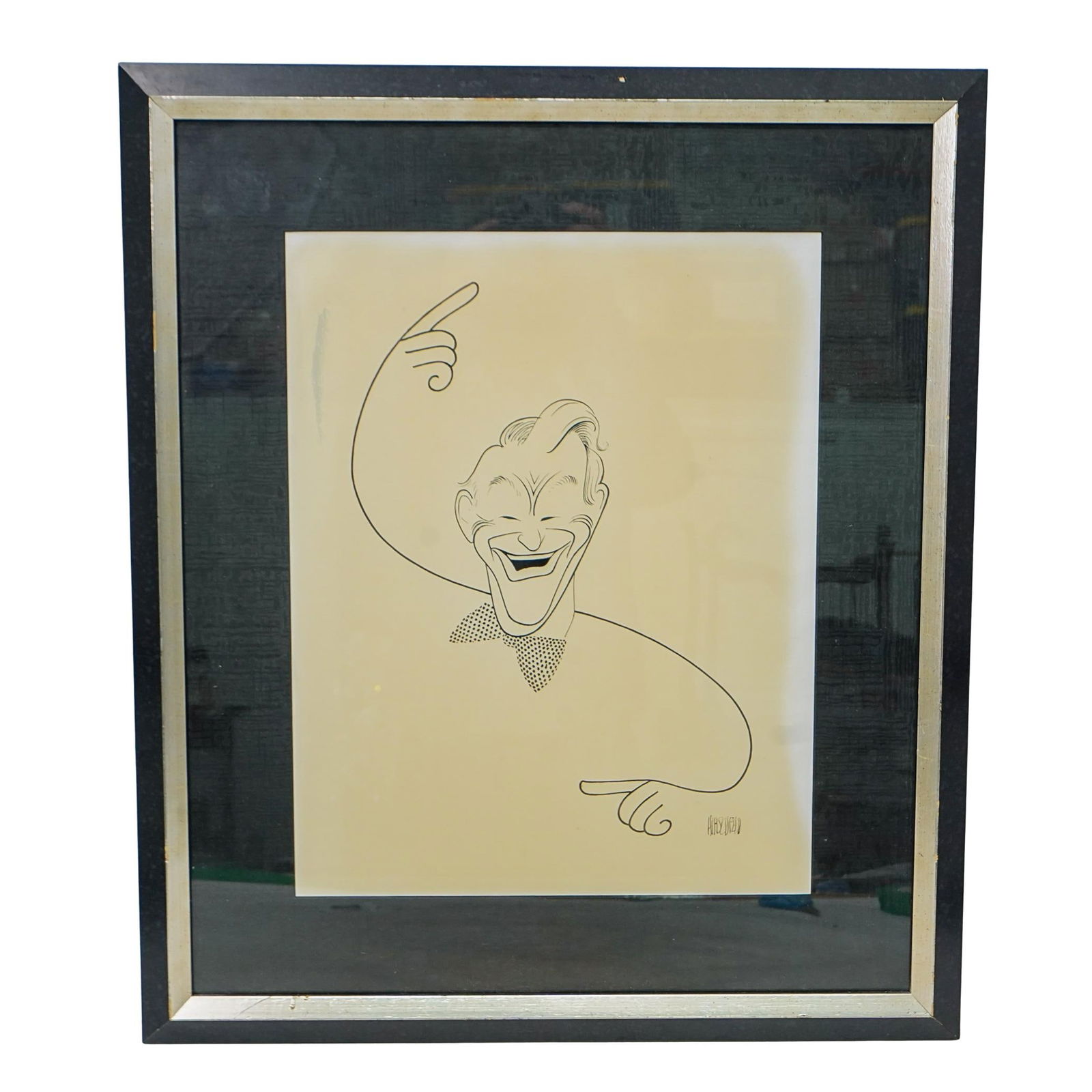 Attrib. to Al Hirschfeld E.Y. Harburg Caricature Ink on Paper: DESCRIPTION: Attributed to Al Hirschfeld (American, 1903-2003) ink on paper, caricature depicting E.Y. Harburg. Signed lower right. Framed CIRCA: 20th Century ORIGIN: USA DIMENSIONS: (Image) H: 18" L: