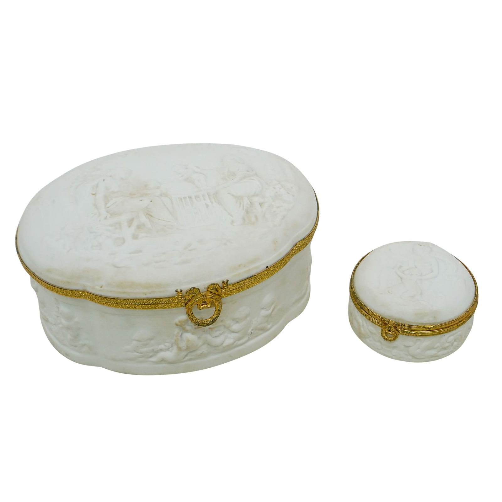 (2 Pc) Limoges Blanc-de-Chine Bisque Porcelain Hinged Caskets (1 of 13)